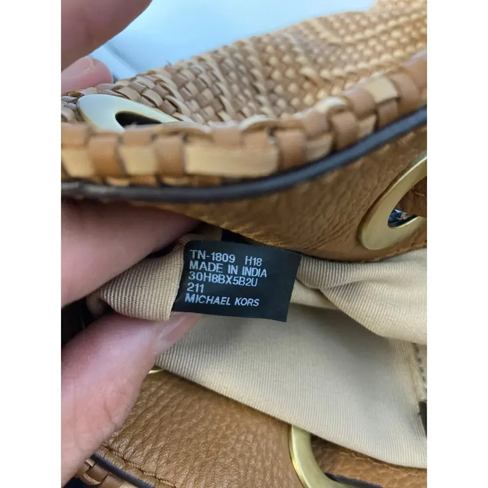 MICHAEL KORS WOVEN LEATHER BASKET WEAVE BROWN, TAN BACKPACK